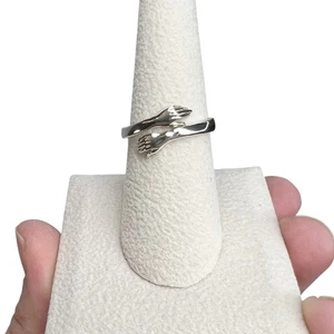 Sterling Silver Hugging Arms Embracing Hug Friendship Love Bypass Ring Size 6.75 - Picture 1 of 12
