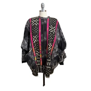 VTG Cassowary Philadelphia Mudcloth African Print Jacket One Size Boho Oversized - Picture 1 of 8