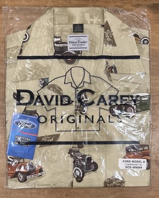 David Carey Ford Model A Antique Cars Camp Button Hawaiian Shirt Size XL NEW - Image 1 of 3