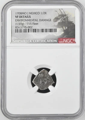 1708 Mexico Mo J Cob 1/2 Real NGC VF ENV. DMG. 1715 Fleet Shipwreck - Image 1 of 2