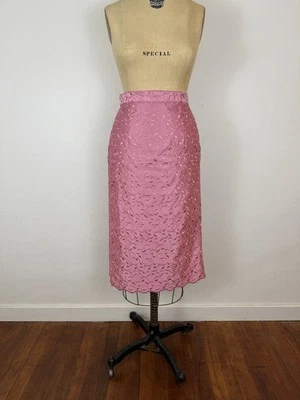 Vintage Pink Satin Embroidered Midi Pencil Skirt Size M/L Handmade — 第 1/4 张图片