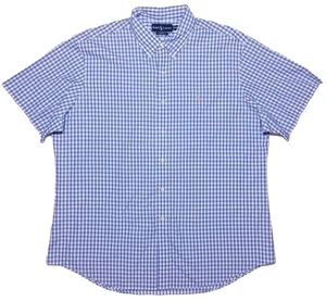 POLO RALPH LAUREN camicia manica corta bottoni blu Gingham XXL 2XL vestibilità personalizzata - Foto 1 di 10