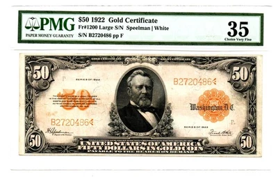 Fr. 1200 1922 Gold Certificate PMG Choice Very Fine 35 - Image 1 of 2