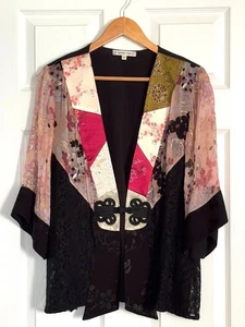 Vintage 90s SPENCER ALEXIS Women's Silk Blend Mixed Media Kimono Top Sz L - Picture 1 of 13