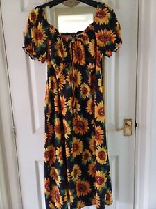 Gorgeous Sunflower 🌻 Midi Dress Shirred Back Summer Dress 👗 18 20 1XL 2XL Curv