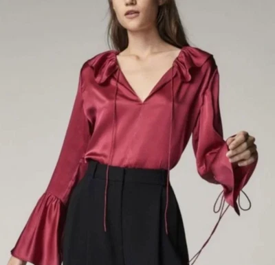 NUEVO CON ETIQUETAS ~ Blusa Massimo Dutti 100% Seda Manga Campana Top Volantes Romántico ~ S Foto 1 de 4
