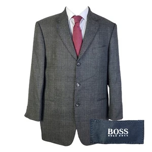 Hugo Boss Einstein Wool Flannel Black Beige Three Button Blazer Mens 44R - Picture 1 of 9