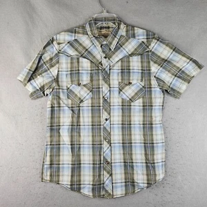 DKNY Jeans Western Shirt Mens Medium Blue Plaid Pearl Snap Rodeo Basic - Picture 1 of 7