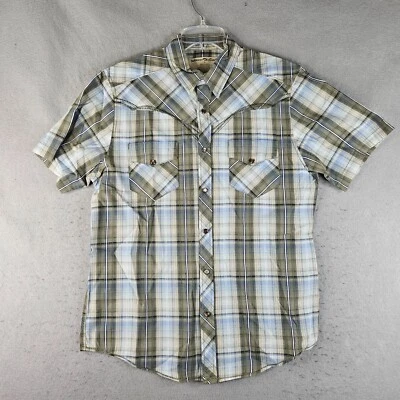 DKNY Jeans Western Shirt Mens Medium Blue Plaid Pearl Snap Rodeo Basic - Image 1 of 4