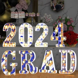 Graduation Party Marquee Lights: Grad 2024 Sign (Blue and Gold) - Picture 1 of 8