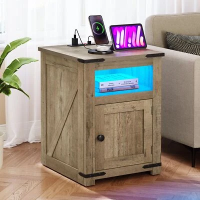 Wooden Nightstand W/Charging Station USB Ports Sofa Side Bedside Table End Table - Image 1 of 4