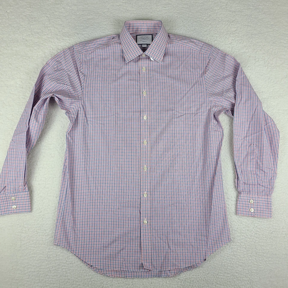 Рубашка мужская Charles Tyrwhitt Dress 16-35 синяя красная классический покрой без железа на пуговицах - Изображение 1 из 4