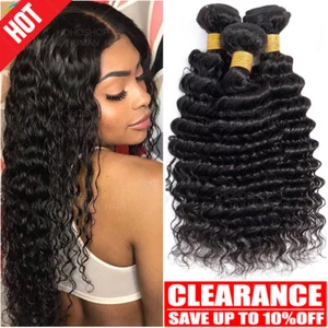 3 Bundles Unprocessed Virgin Human Hair 100G Closure Weave Weft Deep Wave Curly - Picture 1 of 16