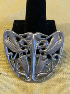 Vintage B Fine Pewter fine pewter Art Nouveau Dragonfly Flowers Pin 2.25” X 1.25 - Picture 1 of 9
