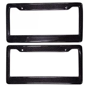 100% Real Carbon Fiber License Plate Frame Cover Black 2PC Set Auto Tag 3K - Picture 1 of 7