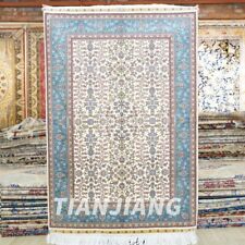 3x4.5ft Blue Villa Hand Knotted Silk Carpet All Over Bedroom Area Rug QZT17A