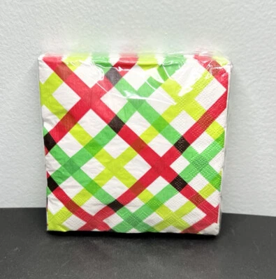 Slant Collections 20 Pk Red Green Plaid Paper Cocktail Napkins Christmas Holiday - Image 1 of 4