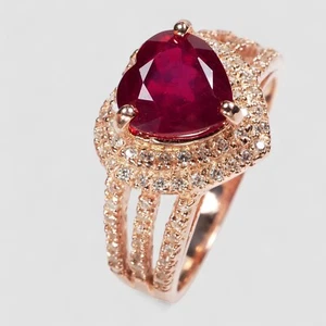 Estate Pigeons Blood Ruby Heart Rare 925 Sterling Silver Handmade Rings Size 9.5 - Picture 1 of 9