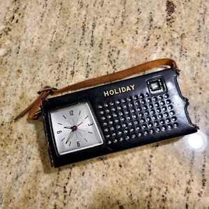 VINTAGE HOLIDAY TRANSISTOR UHR - RADIO - AUTOMATISCHER RADIOWECKER --LESEN! Nur Teile - Bild 1 von 8