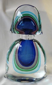 Vintage 2002 Large Murano Blue & Aqua Perfume Bottle Signed Signoretto Otello - Picture 1 of 9