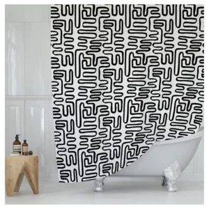 Black White Modern Lines Shower Curtain 72x72" Wavy Abstract Print Fabric - Picture 1 of 9