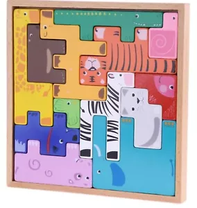Wooden Animal Building Blocks & Puzzle For Toddler 14 PC Age 3+ Montessori NIB - Picture 1 of 7