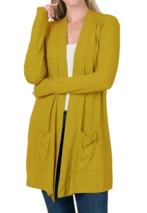 Women's Open Front Long Sleeve Knee Length Jersey Cardigan with Pockets Zenana - Picture 1 of 30