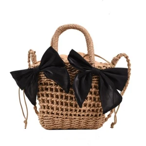 Summer Bowknot Bucket Bag Hollow Out Beach Handbag Weave Straw Bag Streetwear - Picture 1 of 14