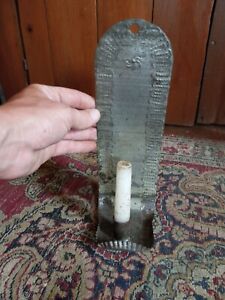 Antique Early Primitive Handmade Metal Punched Tin Sheet Candleholder Sconce 10"
