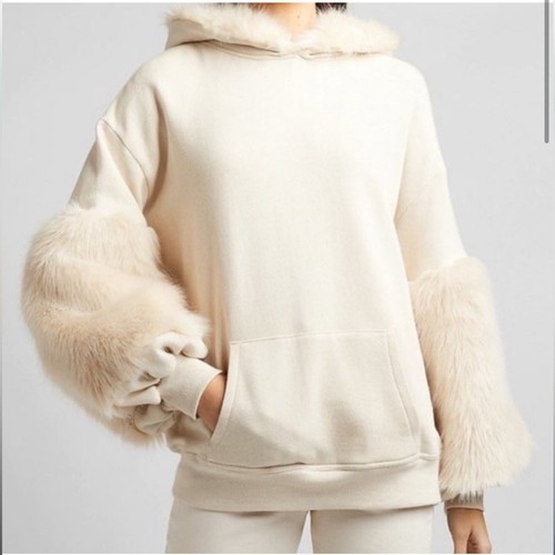 Felpa con cappuccio EXC Express Off white in pelliccia sintetica oversize TG M