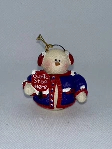 Seltener Vintage Snow Buddies Schneemann "Santa Stop Here" Christbaumschmuck - Bild 1 von 2