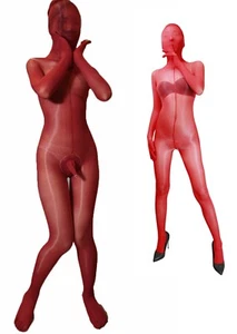 Unisex Wetlook Shaping Bodystocking glänzend Kapuze Overall Catsuit mit 5 Zehen + Handschuhe - Bild 1 von 23