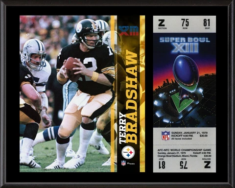 Terry Bradshaw Steelers 12" x 15" Super Bowl XIII Plaque with Replica Ticket Cover