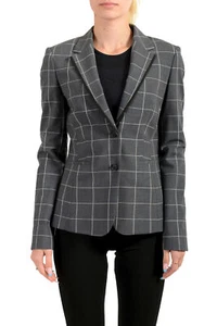 Hugo Boss Women's "Julea5" Gray Wool Plaid Two Button Blazer - Picture 1 of 6
