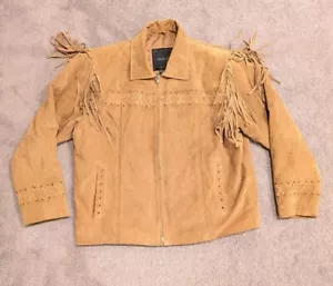Excelled Mens XL Suede Leather Fringe Jacket Western Cowboy Country Boho Brown - Picture 1 of 13