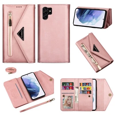 For Samsung Galaxy S24/A15 Crossbody With Strap Card Wallet Flip PU Leather Case - Image 1 of 4