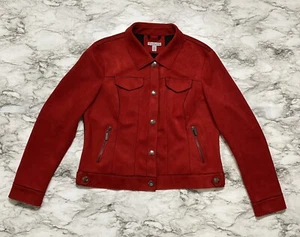 TRIBELLA Women's Jacket Size L Faux Suede Micro-Denier Snap Pockets Long Sleeve - Picture 1 of 14