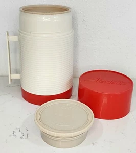 Thermos Bottle Aladdin Red Tan Hy-Lo #240 Stopper No. 44 Filler 040A 1 Pint Vtg - Picture 1 of 10