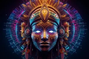 DMT Shaman UV tapestry, Blacklight Reactive, Psychedelic Wall Hanging Trippy Art - Picture 1 of 4