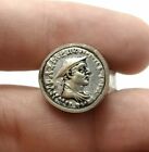 Rare Roman Greek Signet Intaglio Engraved Round Coin Silver Plate Ring Size 6.25