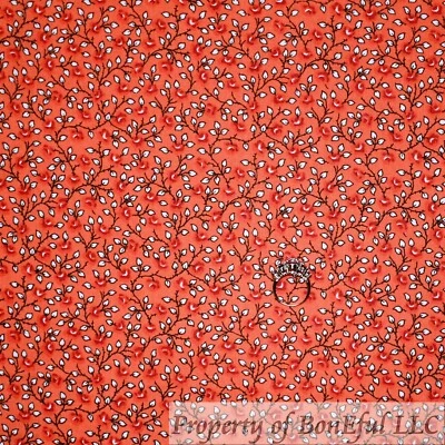 BonEful Fabric FQ Cotton Quilt VTG Orange White Black Calico Flower Tiny Little - Image 1 of 4