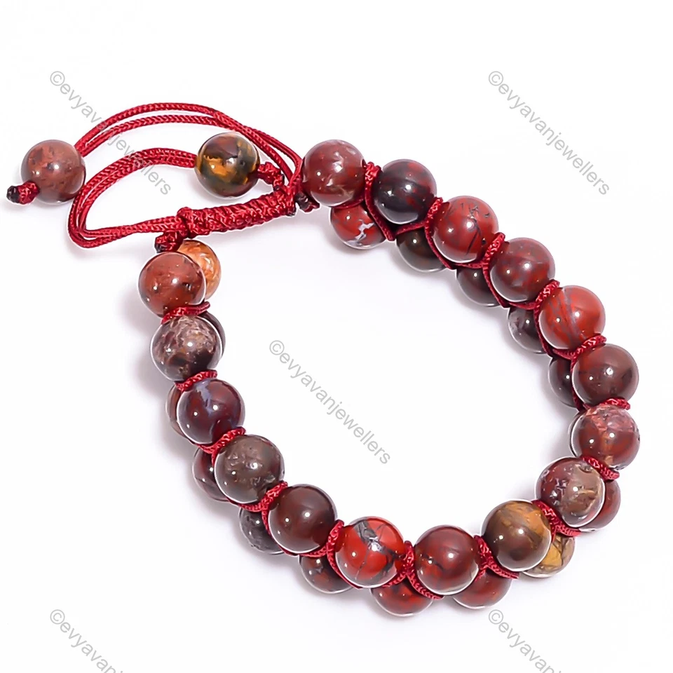 Brazalete ajustable con cuentas de plata de ley 925 con piedras preciosas de jaspe amapola para mujer Foto 1 de 4