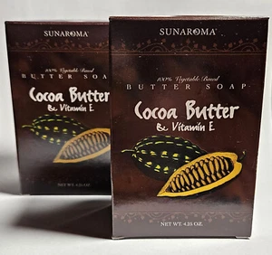 Sunaroma Kakaobutter Vitamin E Seife 4,25oz Menge 2 NEU - Bild 1 von 4
