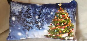 Christmas Outdoor Scene with Decorated Christmas Tree Cushion...18ins x 11ins 