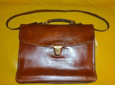 THE BRIDGE Firenze TRACOLLA CARTELLA brown Leather Suitcase OTTIMO STATO - Imagen 1 de 4