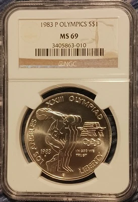 1983-P Olympics Silver Dollar $1 NGC MS69 - Image 1 of 4