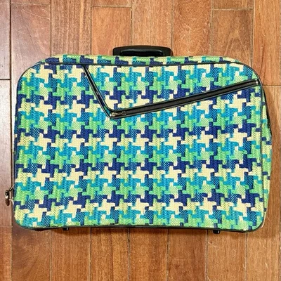 VTG 1960s 60s MCM Vixenz Houndstooth Tweed Cloth Suitcase Travel Case Luggage - Image 1 of 4