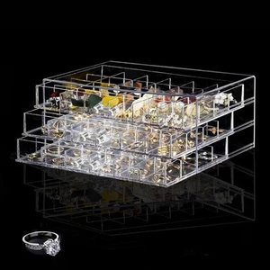Clear Acrylic Jewelry Organizer - Small Compartment Storage Box with 72 Grids - Picture 1 of 5