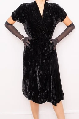 Vestido botín vintage años 40 Roseweb negro terciopelo aplastado hasta la rodilla cadera s/m Foto 1 de 4