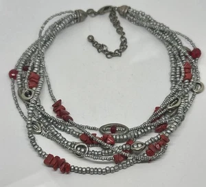 Collana multifilo Chico’s perle argento con chips di corallo rosso collana 20" - Foto 1 di 5